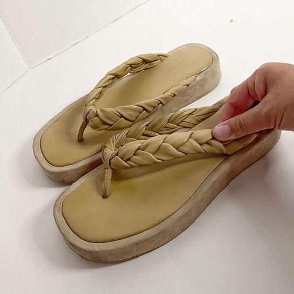 Vince Nita Braided Leather Square Toe Platform Fit Flop Thong Strap Sandals - Picture 9 of 12